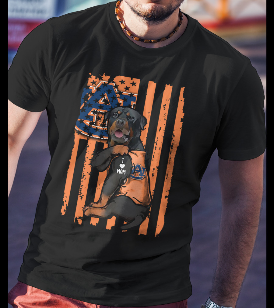 Auburn Tigers I Love Mom Rottweiler American Flag T-Shirt