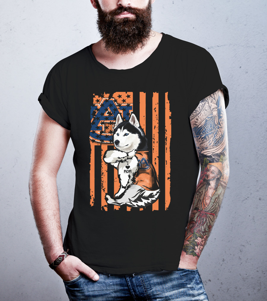 Auburn Tigers Siberian Husky Mom American Flag T-Shirt