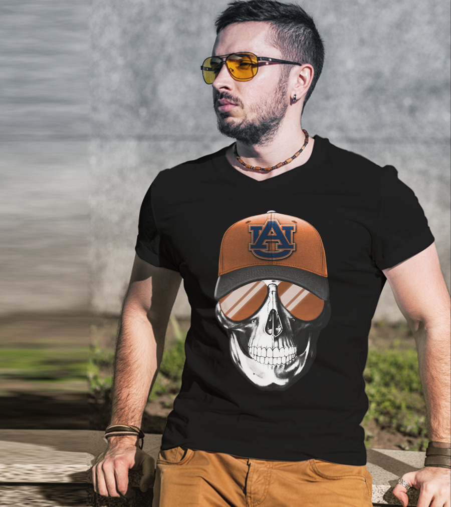 Auburn Tigers Skull With Cap And Sunglasses T-Shirt