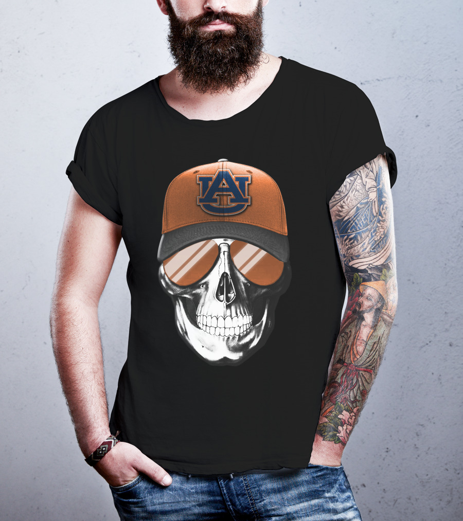 Auburn Tigers Skull With Cap And Sunglasses T-Shirt