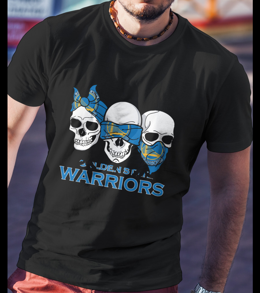3 Skull Golden State Warriors Bandana T-Shirt