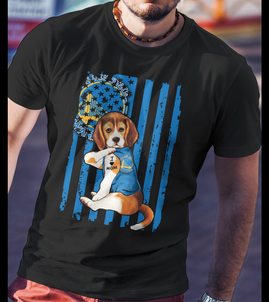 Beagle I Love Mom Golden State Warriors Basketball Puppy T-Shirt