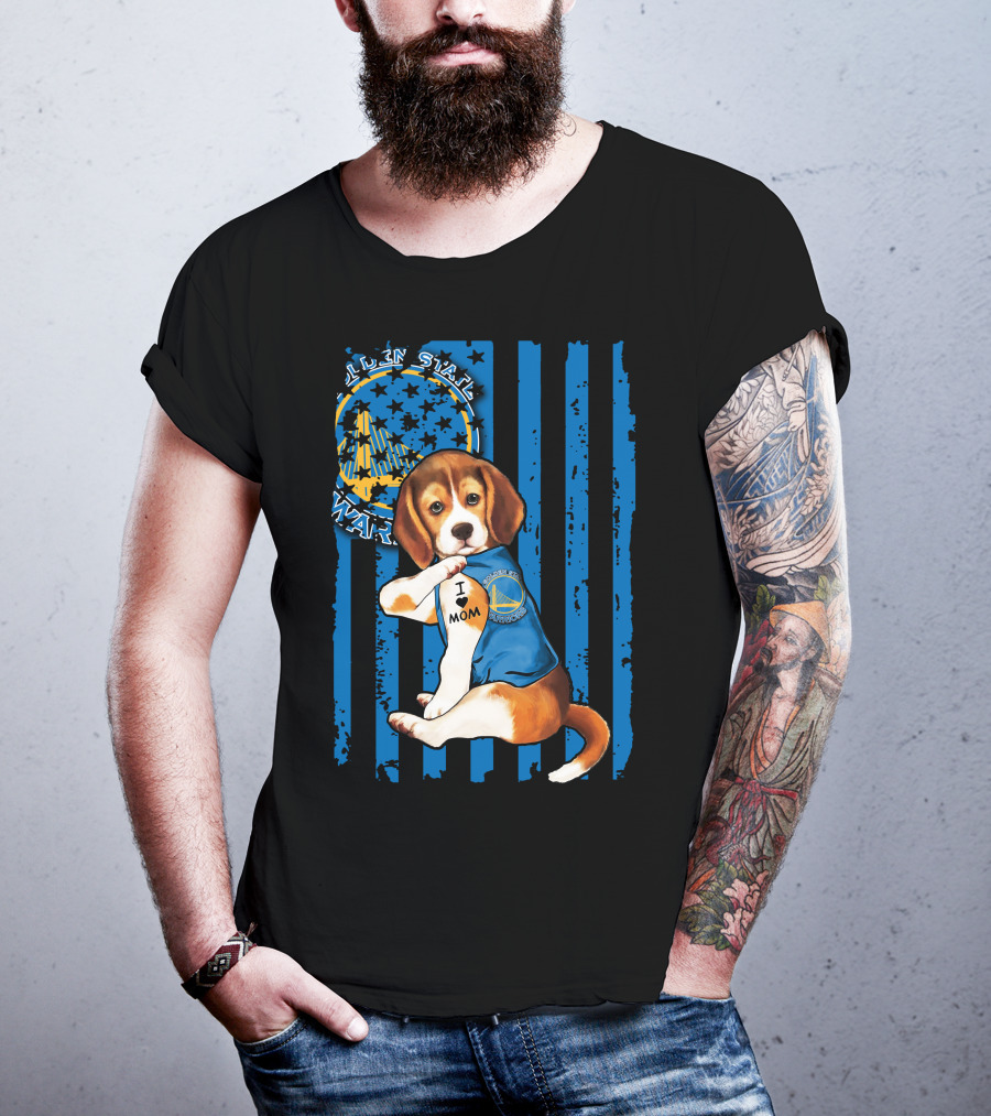 Beagle I Love Mom Golden State Warriors Basketball Puppy T-Shirt