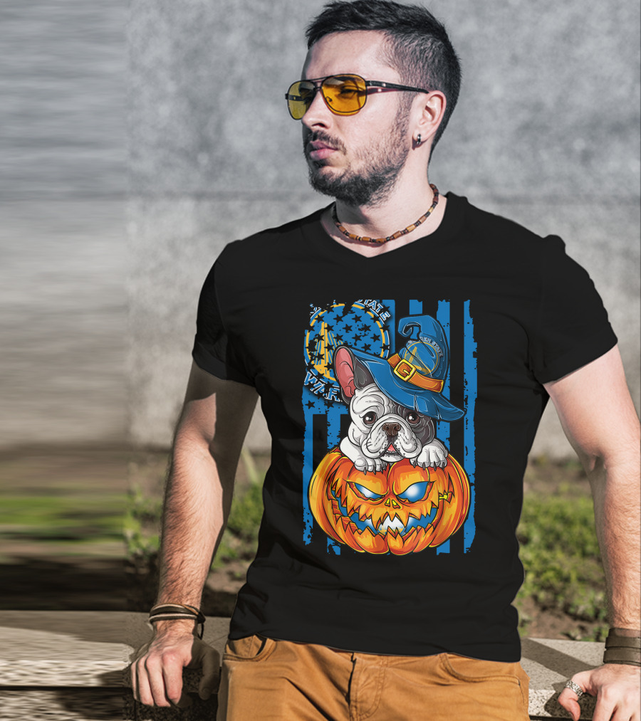 Bulldog Witch Hat Pumpkin Halloween Golden State Warriors T-Shirt