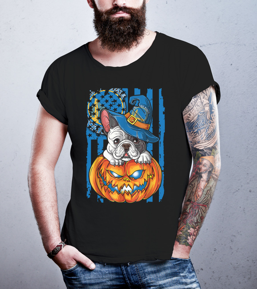Bulldog Witch Hat Pumpkin Halloween Golden State Warriors T-Shirt