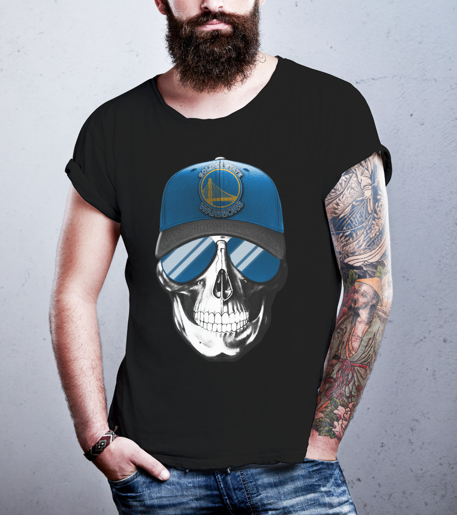 Golden State Warriors Skull With Blue Cap And Sunglasses T-Shirt