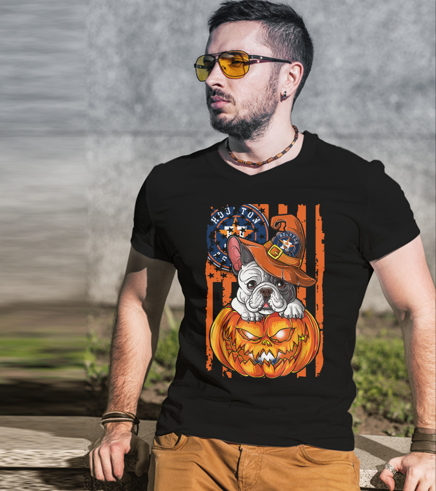 Houston Astros Halloween Bulldog Pumpkin Fan T-Shirt