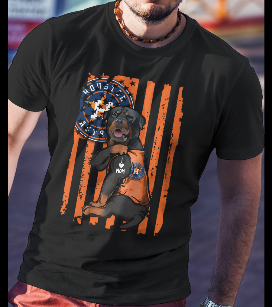 Rottweiler I Love Mom Houston Astros Orange Stripes T-Shirt