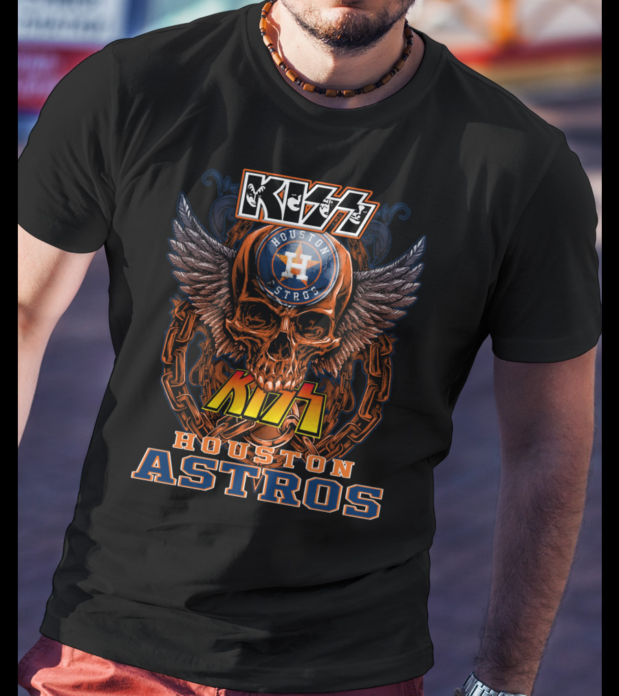 Kiss Houston Astros Skull Wings Chain T-Shirt