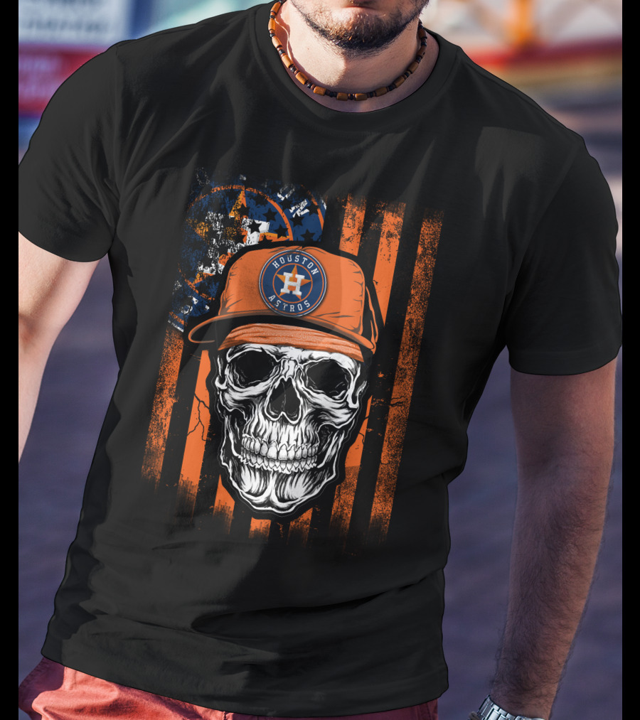 Houston Astros Skull Cap And Stripes T-Shirt