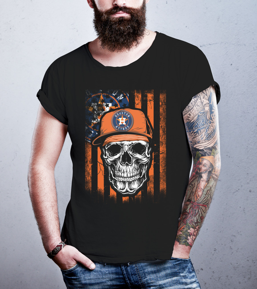 Houston Astros Skull Cap And Stripes T-Shirt