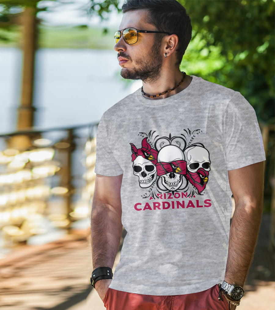 Arizona Cardinals Three Skulls Bandana T-Shirt