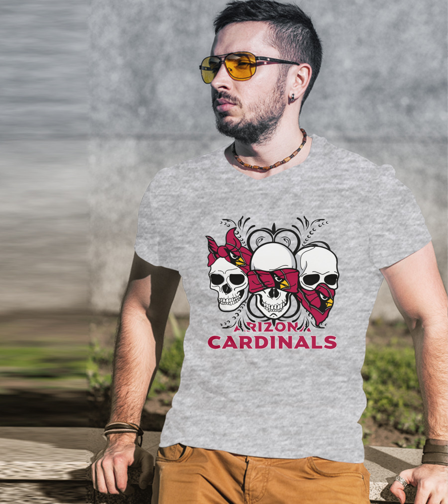 Arizona Cardinals Three Skulls Bandana T-Shirt