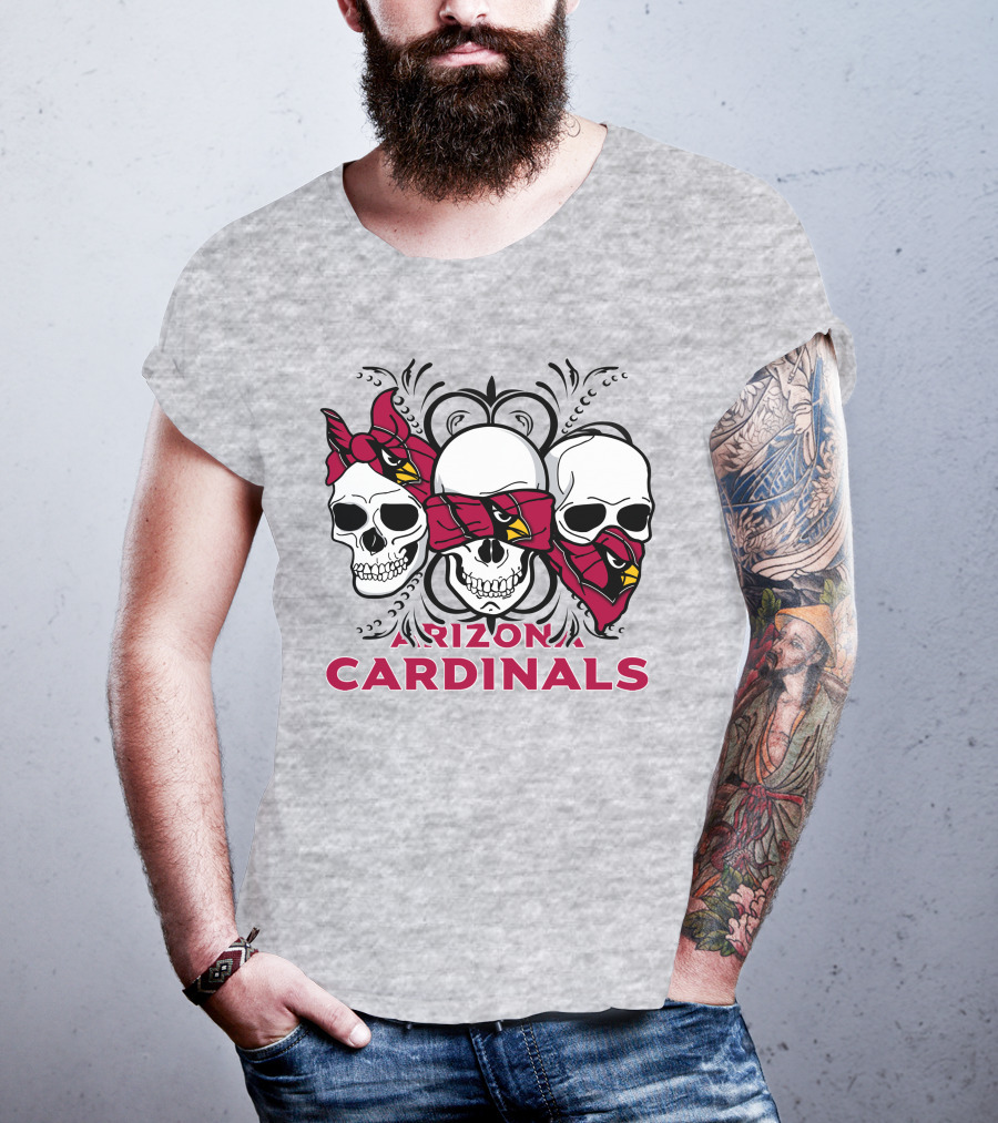 Arizona Cardinals Three Skulls Bandana T-Shirt