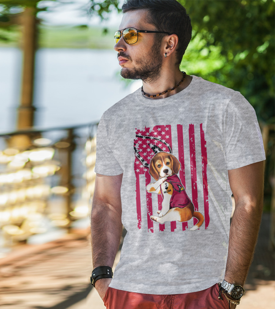 Beagle With Arizona Cardinals Tattoo And American Flag Background T-Shirt