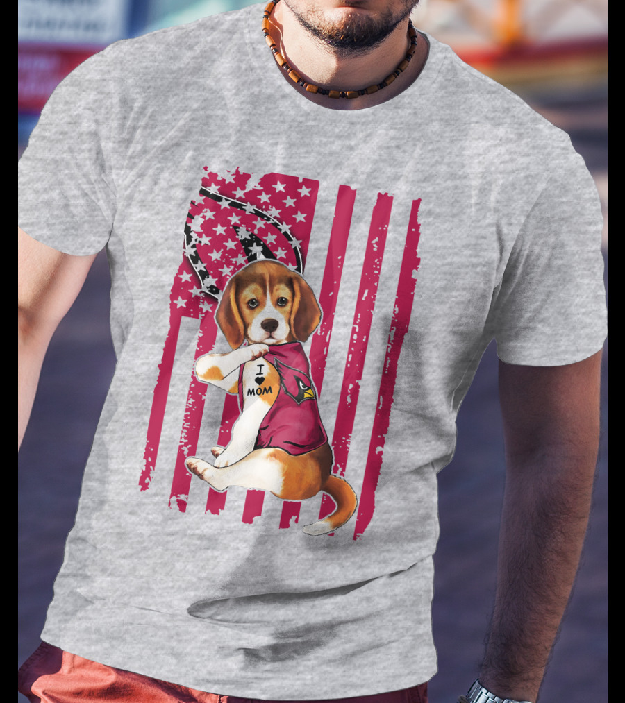 Beagle With Arizona Cardinals Tattoo And American Flag Background T-Shirt