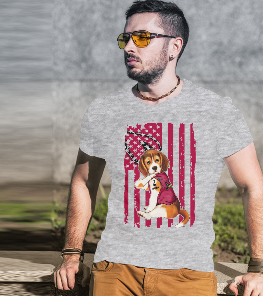 Beagle With Arizona Cardinals Tattoo And American Flag Background T-Shirt