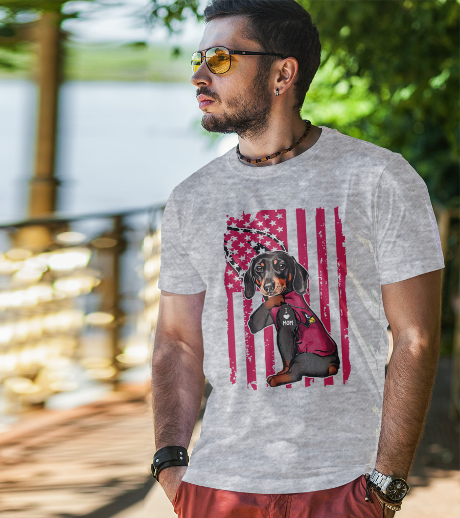 Arizona Cardinals Dachshund I Love Mom USA Flag T-Shirt