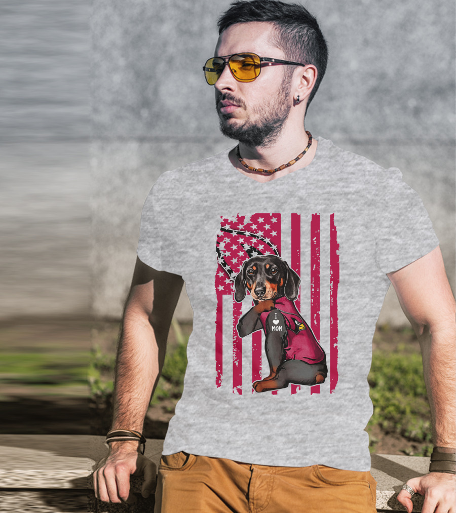 Arizona Cardinals Dachshund I Love Mom USA Flag T-Shirt