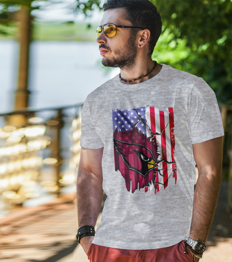 USA Flag With Arizona Cardinals T-Shirt