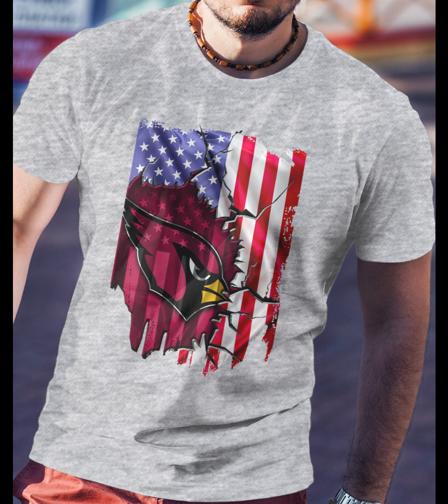 USA Flag With Arizona Cardinals T-Shirt