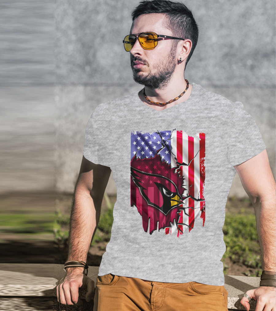 USA Flag With Arizona Cardinals T-Shirt