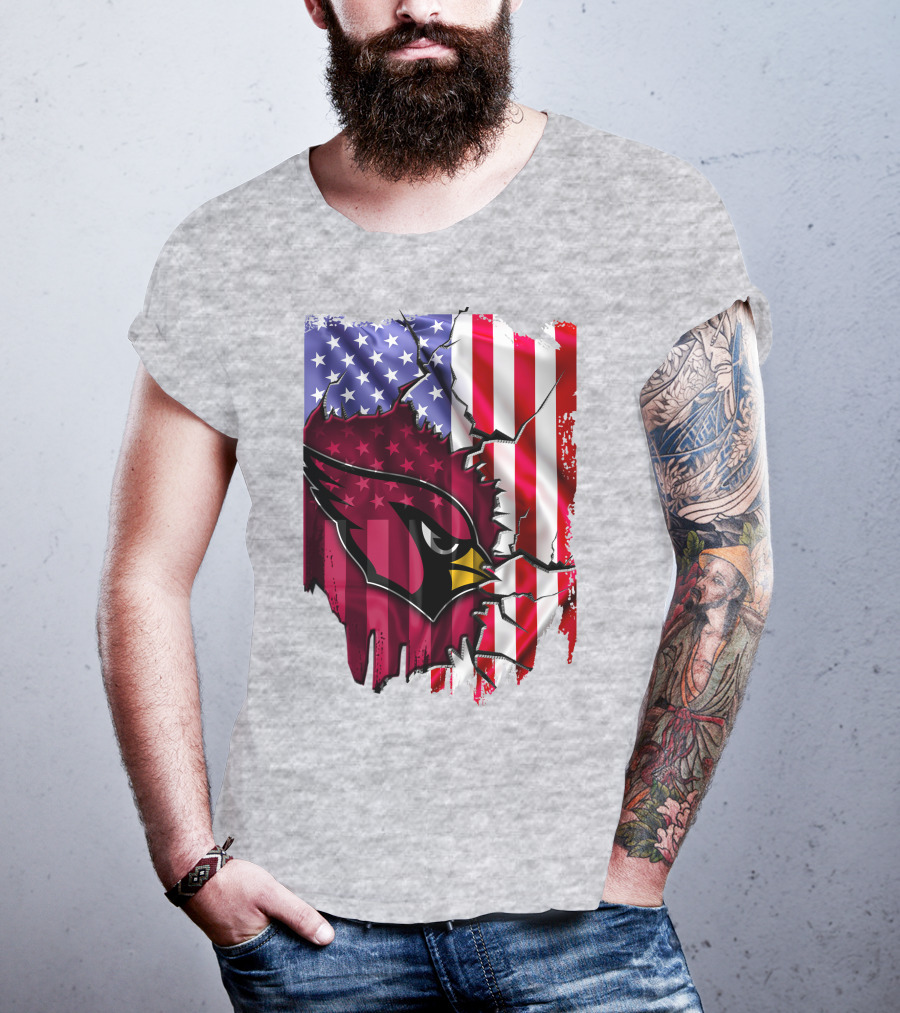 USA Flag With Arizona Cardinals T-Shirt