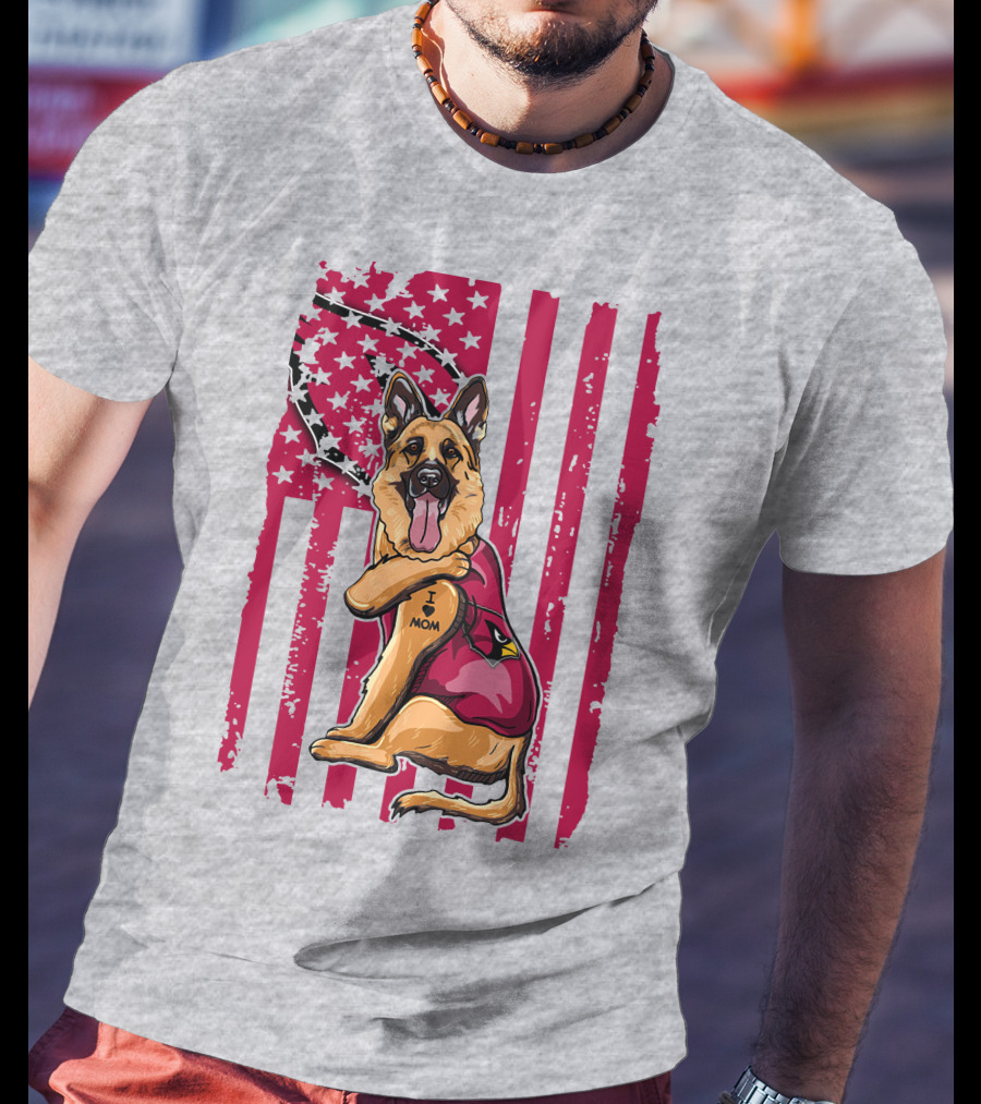German Shepherd Wearing Arizona Cardinals Jersey With American Flag Background T-Shirt