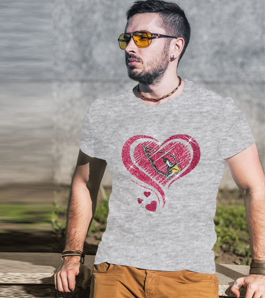 Heart Diamond Arizona Cardinals Sparkle Emblem T-Shirt