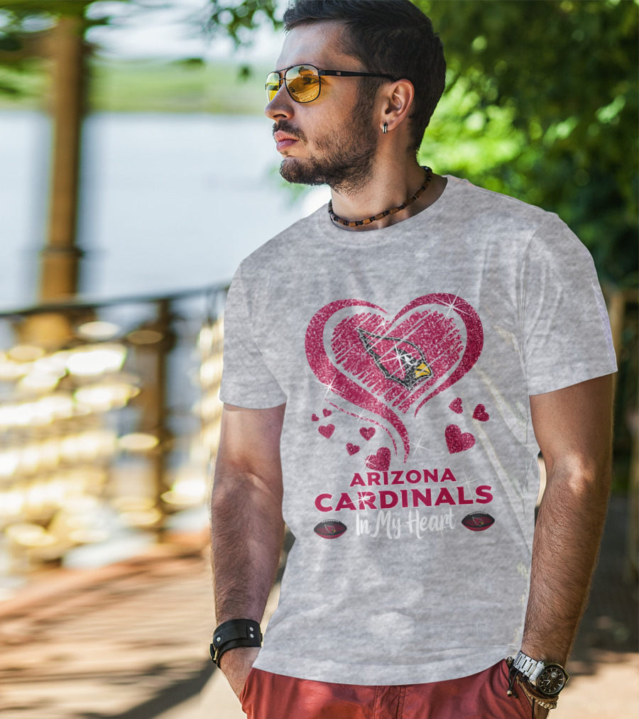 Arizona Cardinals In My Heart Sparkling Logo And Hearts T-Shirt