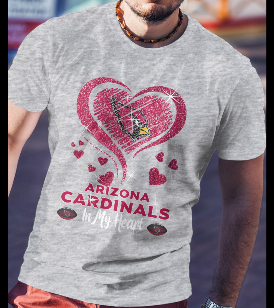 Arizona Cardinals In My Heart Sparkling Logo And Hearts T-Shirt