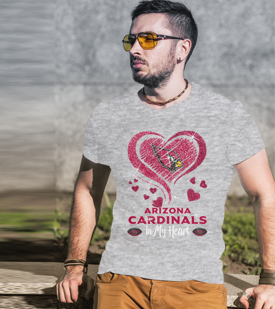 Arizona Cardinals In My Heart Sparkling Logo And Hearts T-Shirt