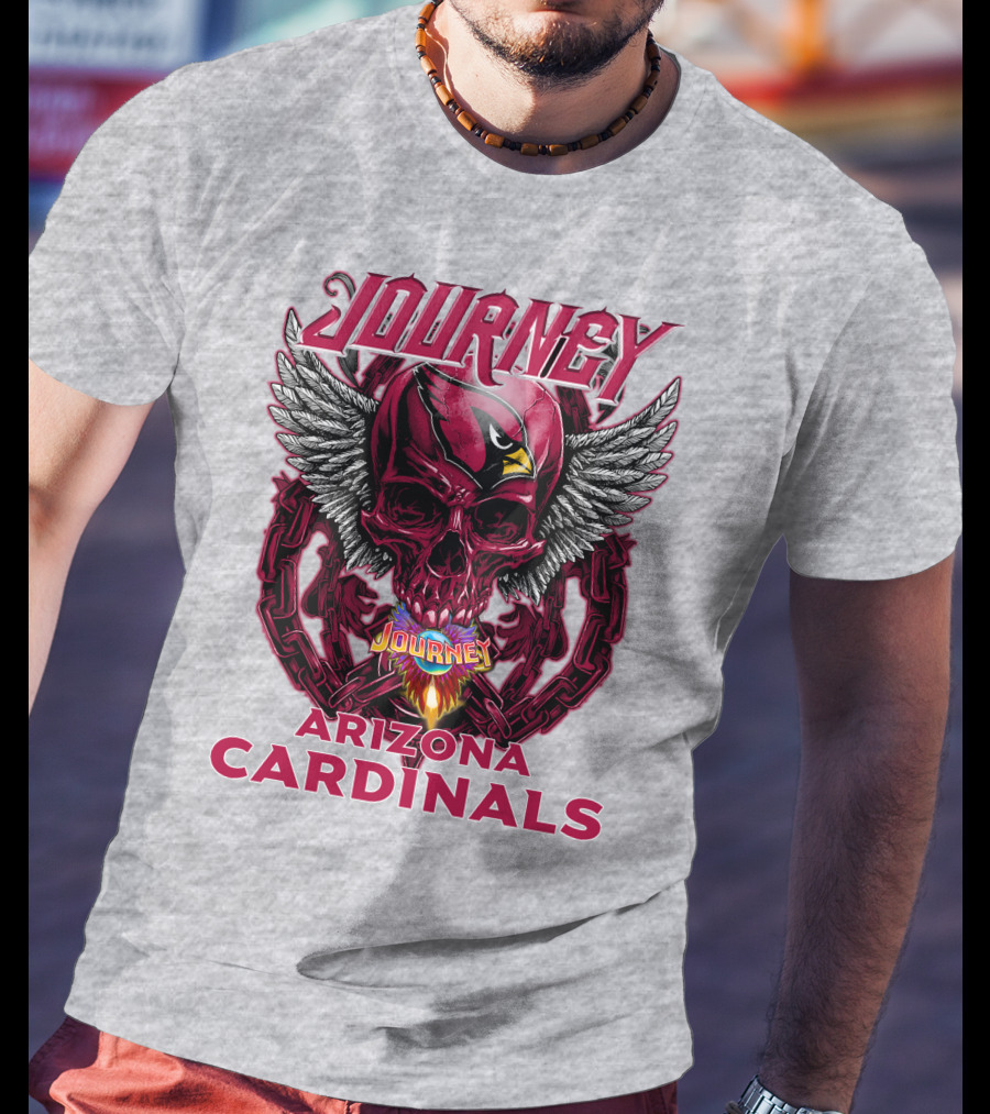 Journey Arizona Cardinals Skull Wings Flame T-Shirt