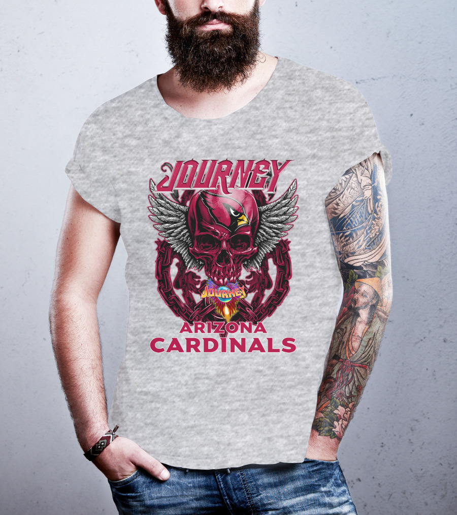 Journey Arizona Cardinals Skull Wings Flame T-Shirt