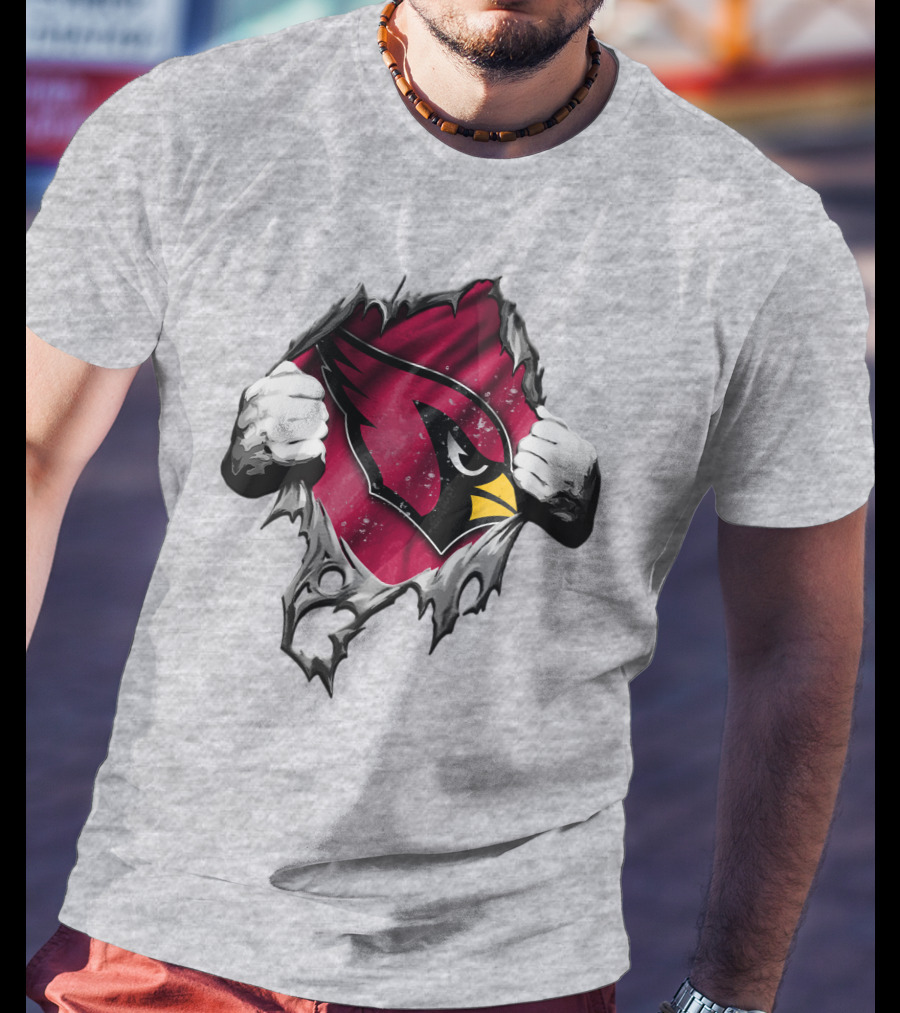 Torn Arizona Cardinals Logo With Ripped Effect And Aggressive Mascot Burst T-Shirt