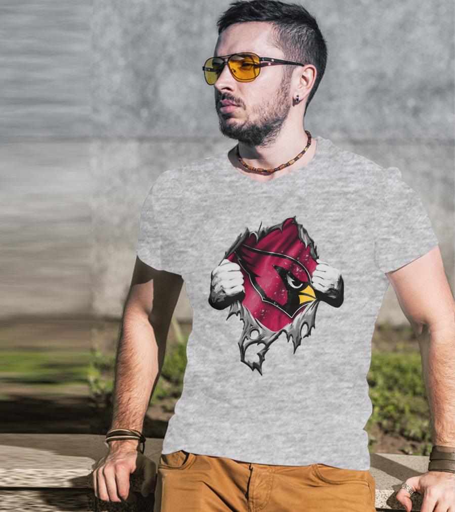 Torn Arizona Cardinals Logo With Ripped Effect And Aggressive Mascot Burst T-Shirt
