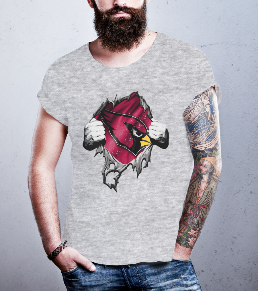Torn Arizona Cardinals Logo With Ripped Effect And Aggressive Mascot Burst T-Shirt