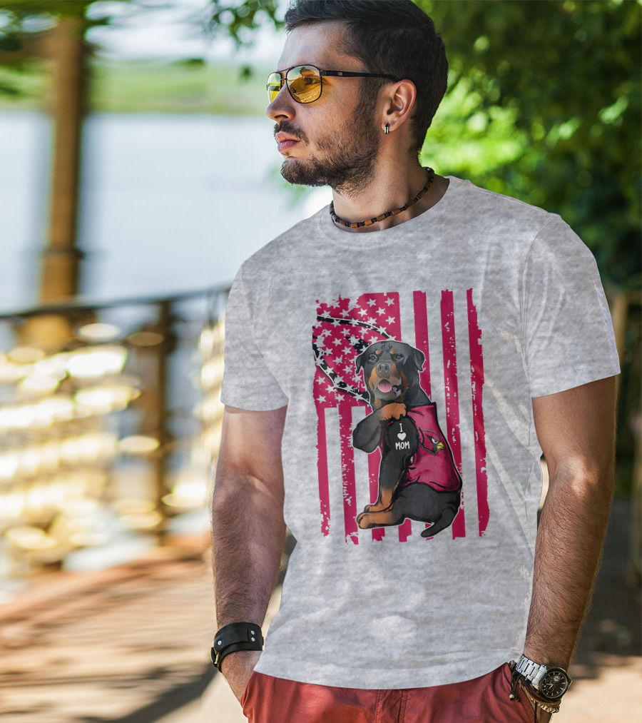 Rottweiler I Love Mom Arizona Cardinals USA Flag T-Shirt