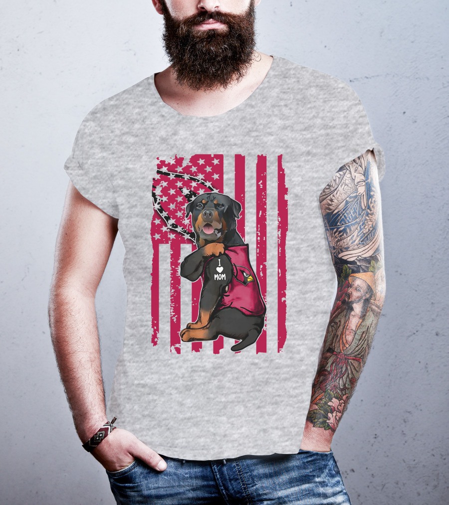 Rottweiler I Love Mom Arizona Cardinals USA Flag T-Shirt