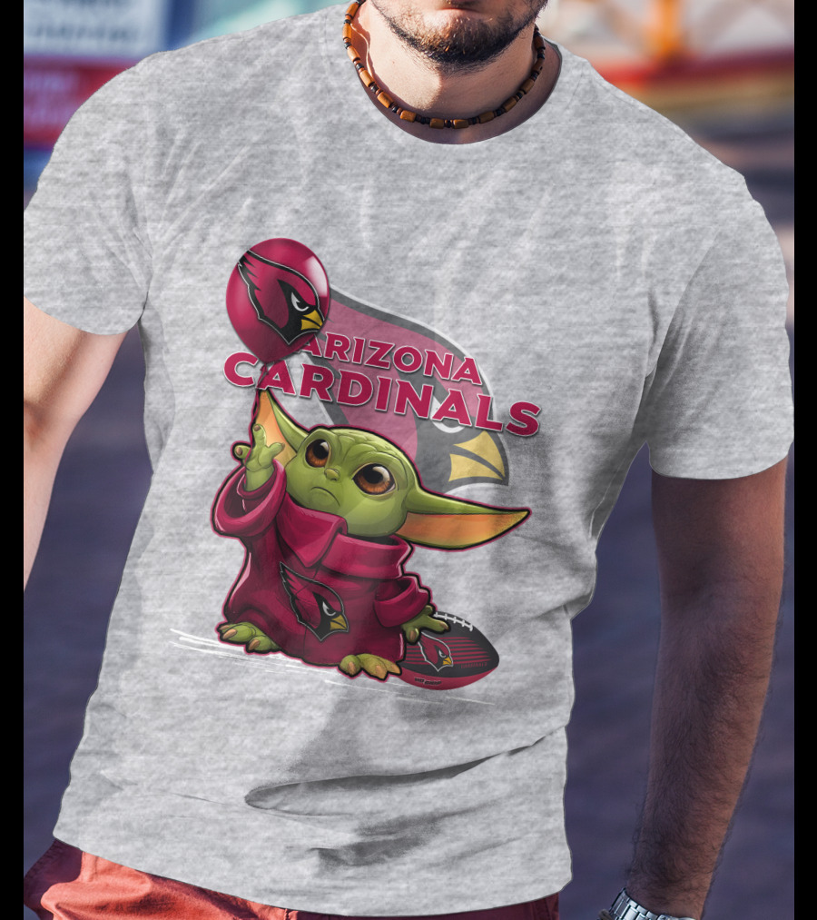 Yoda Holding Arizona Cardinals Balloon And Football With Team T-Shirt