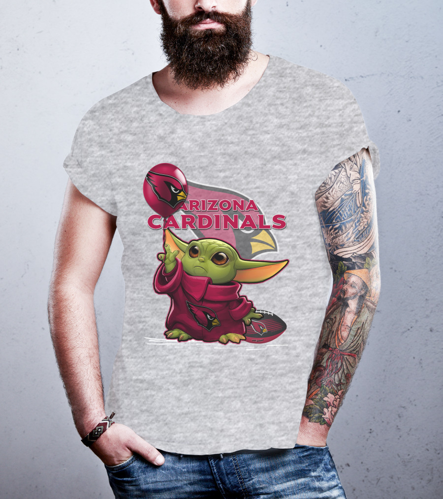 Yoda Holding Arizona Cardinals Balloon And Football With Team T-Shirt