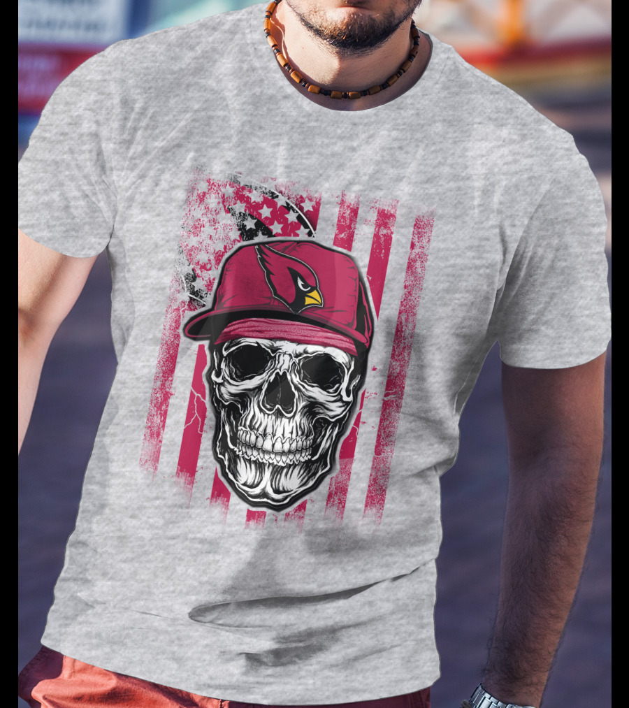 Skull V1 Arizona Cardinals Red Cap American Flag T-Shirt