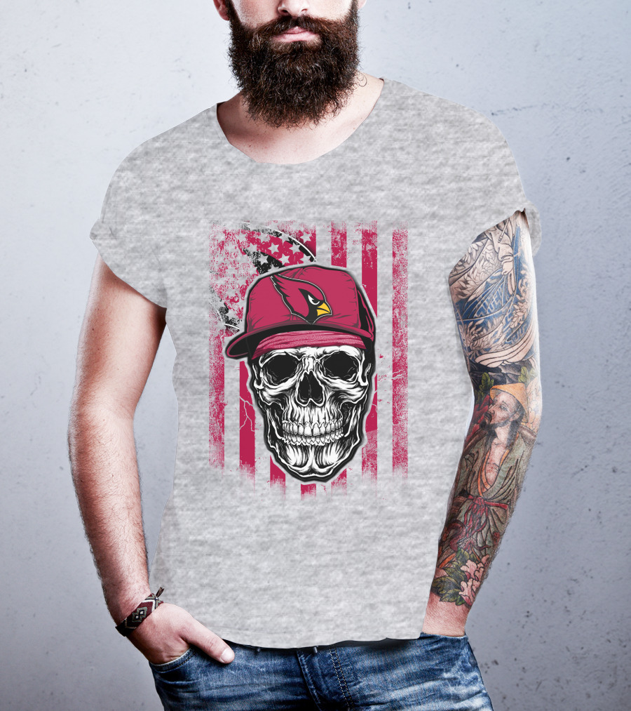 Skull V1 Arizona Cardinals Red Cap American Flag T-Shirt