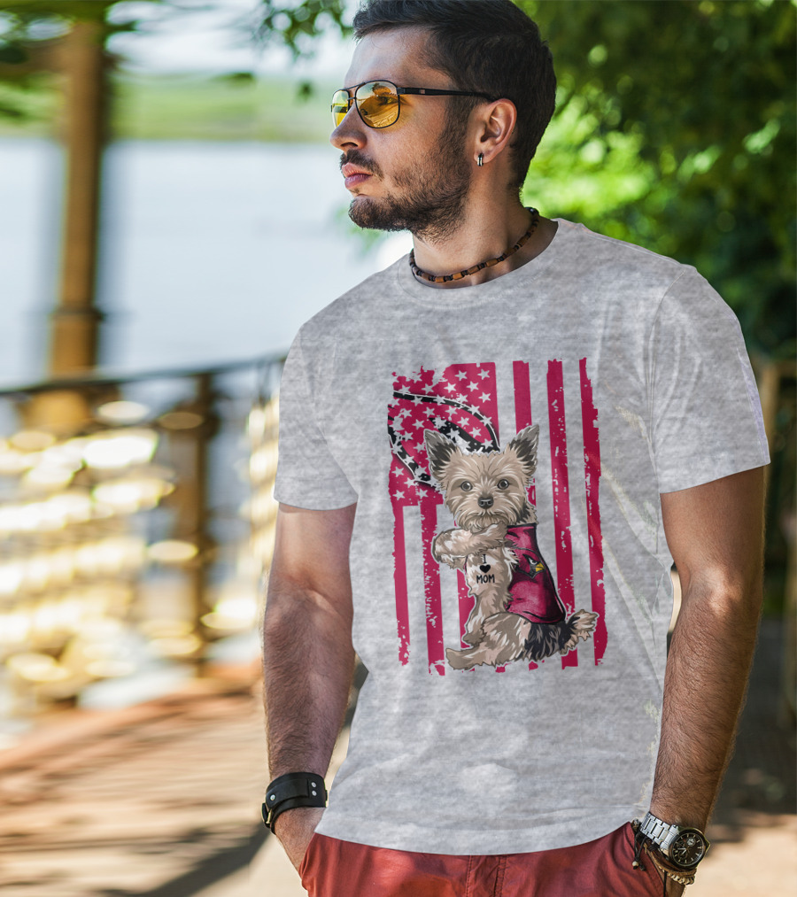 Yorkshire Terrier I Love Mom Arizona Cardinals American Flag T-Shirt