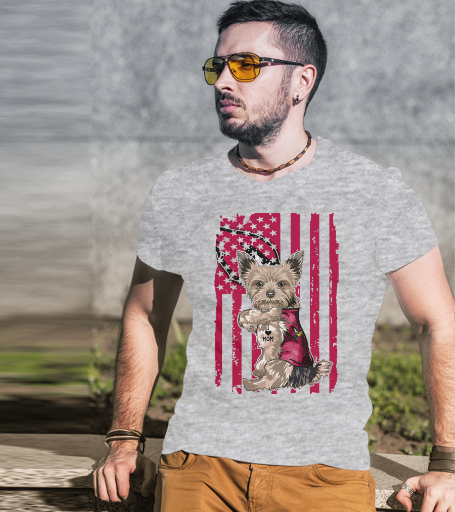 Yorkshire Terrier I Love Mom Arizona Cardinals American Flag T-Shirt