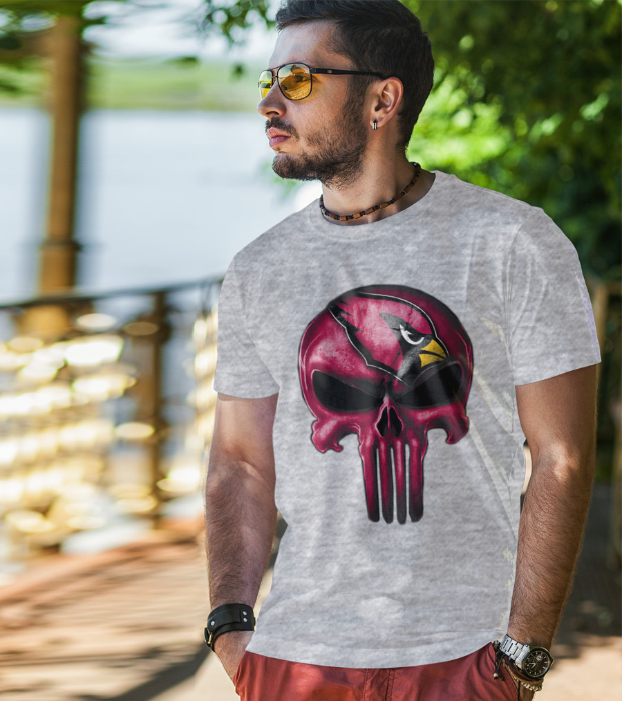 Skull Arizona Cardinals Logo Face T-Shirt