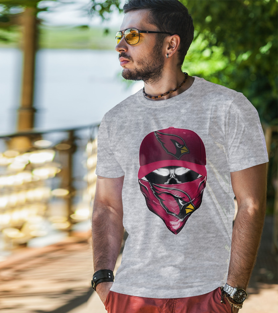 Skull V6 Arizona Cardinals Bold Logo Hat And Bandana T-Shirt