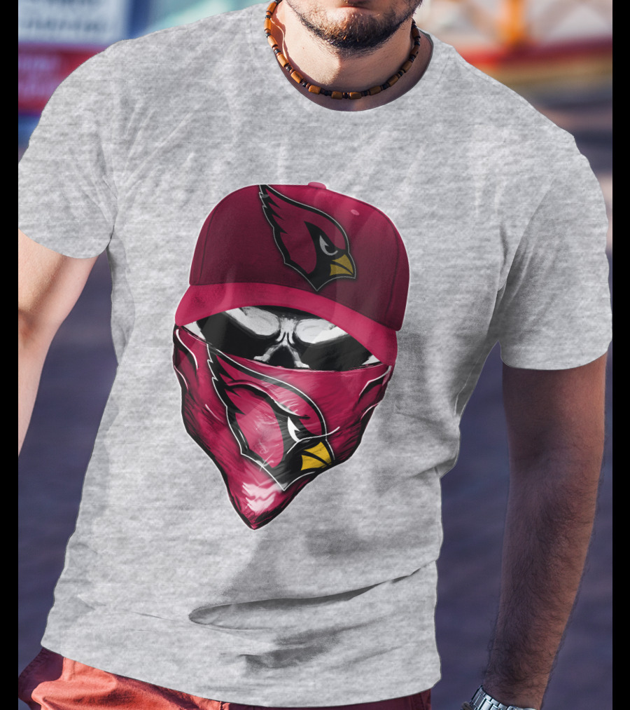 Skull V6 Arizona Cardinals Bold Logo Hat And Bandana T-Shirt