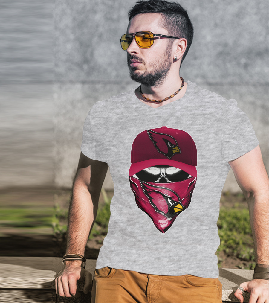 Skull V6 Arizona Cardinals Bold Logo Hat And Bandana T-Shirt