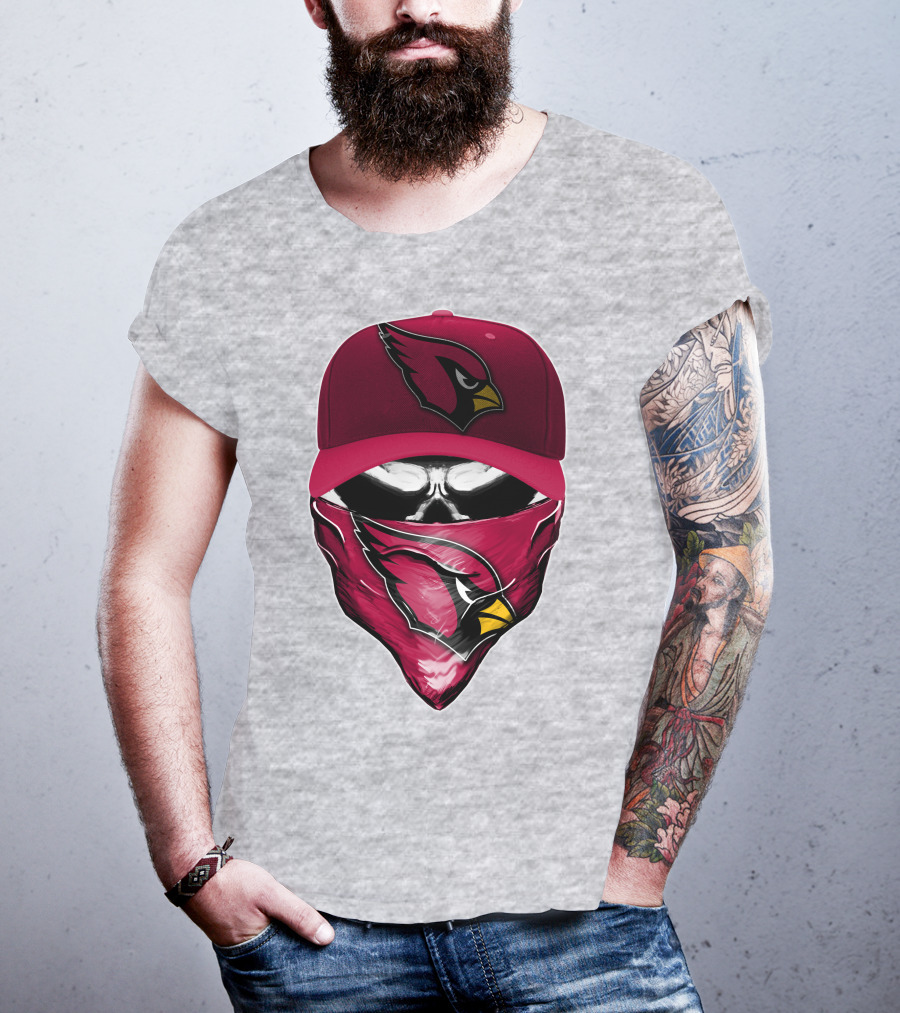 Skull V6 Arizona Cardinals Bold Logo Hat And Bandana T-Shirt